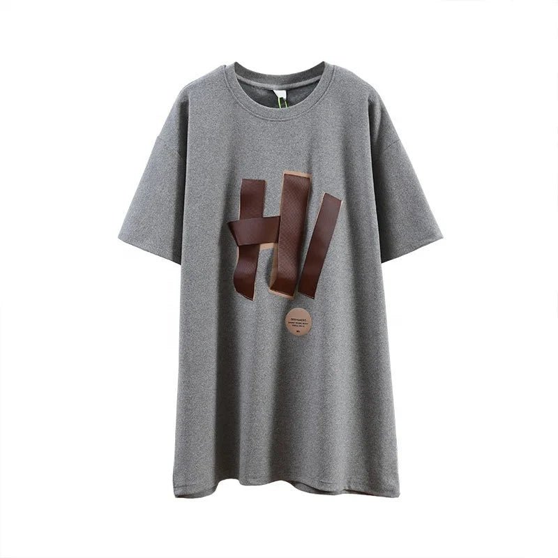 Large Size 100.00kg Short - sleeved T-shirt Women's Ribbon Design Sense chubby girl Mid - length Slimming Top for Women - Zeprah