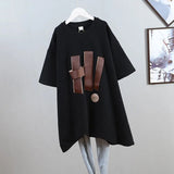 Large Size 100.00kg Short - sleeved T-shirt Women's Ribbon Design Sense chubby girl Mid - length Slimming Top for Women - Zeprah
