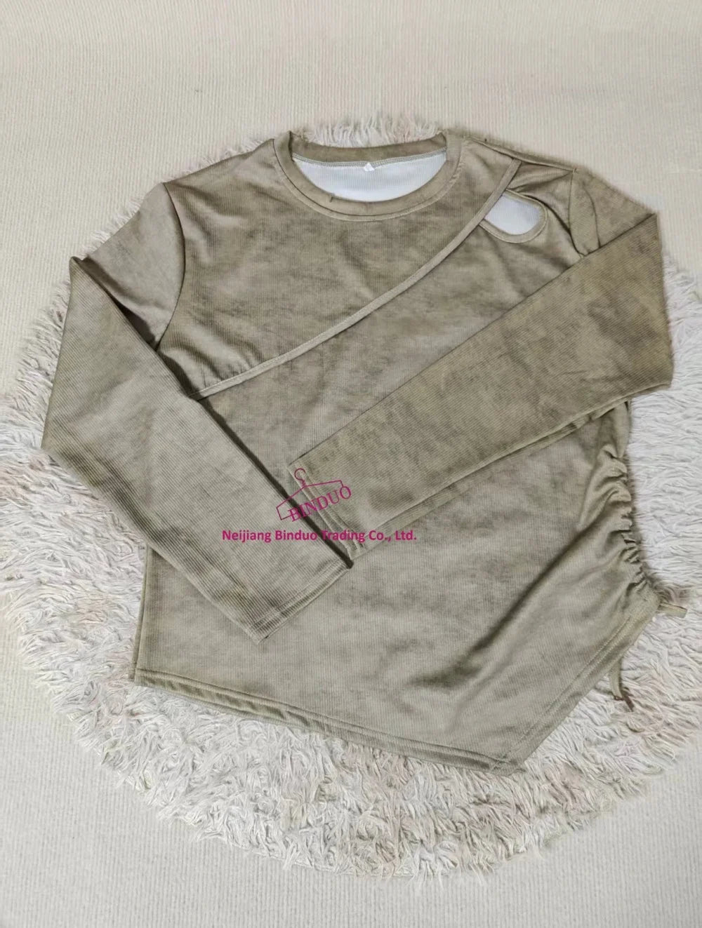 Large Size Girls Autumn Round Neck Hollow Design Tie - Dye T-Shirt Waist - Cinching Slimming Long Sleeve Knitted Top - Zeprah