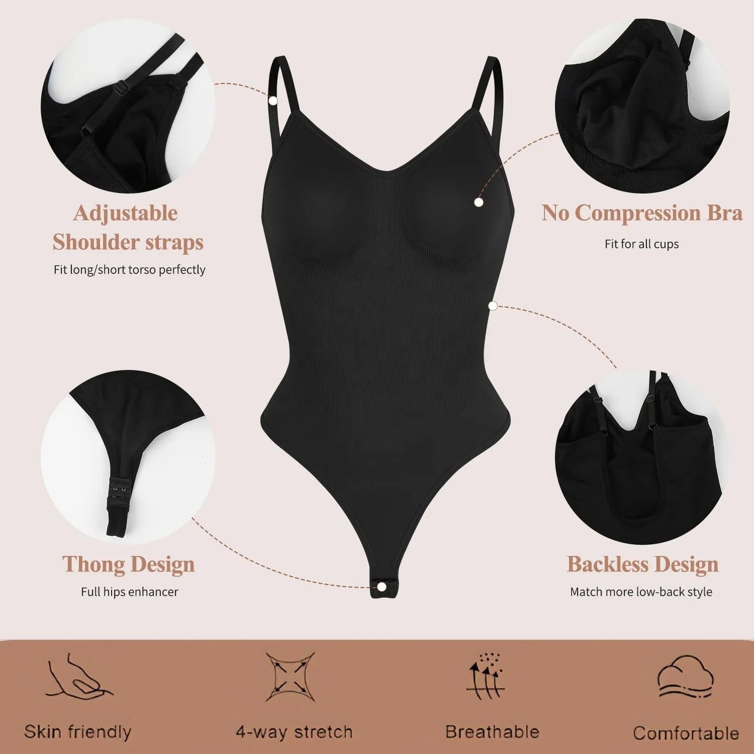 Large - size T - shaped Body Shaping Clothes Hip - lifting Seamless Women's Clothes Sling Belly - tinting Bodysuit Backless - Zeprah