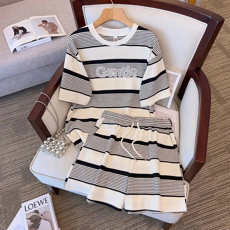 Large Size Women's Clothing Summer Two - piece Set Women's Casual Sports Suit Fashion Women's T-shirt and short set - Zeprah