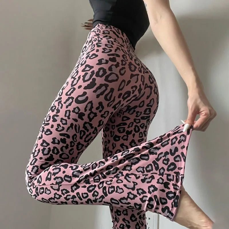 Layered Leopard Print Yoga Pants Breathable Leg - Show Long Micro - Chop Pants High Waist Sports Pilates Tight - Fit Trousers - Zeprah