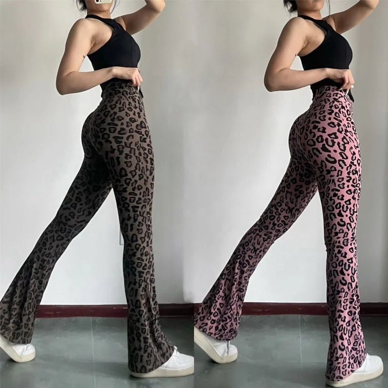 Layered Leopard Print Yoga Pants Breathable Leg - Show Long Micro - Chop Pants High Waist Sports Pilates Tight - Fit Trousers - Zeprah