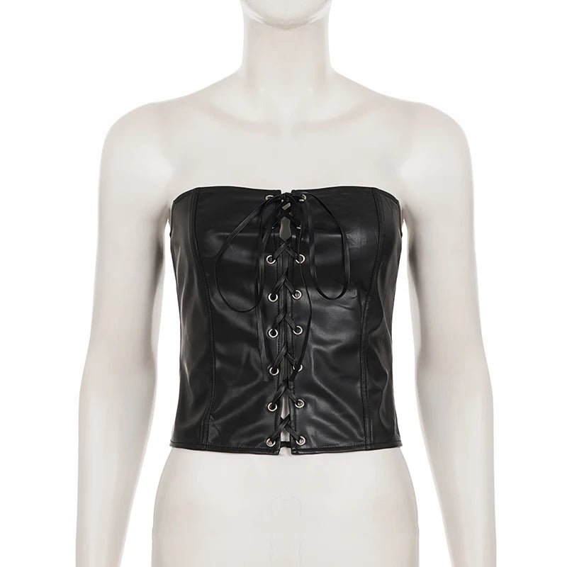 Leather Corset Top Lace - up Punk Streetwear Bustier for Women - Zeprah