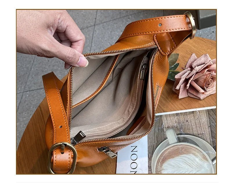 Leather Crossbody Bag Purse for Women Men Crescent Shoulder Bag Medium Cross Body Dumpling Bag Half Moon Adjustable - Zeprah