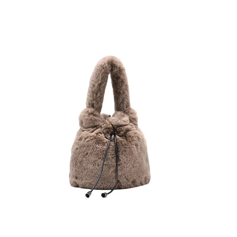 Leisure Crossbody Mujer Bolsa Women Soft Faux Fur Mini Bucket Bag Drawstring Fall Winter Handbag Fluffy Plush Shoulder Purse - Zeprah
