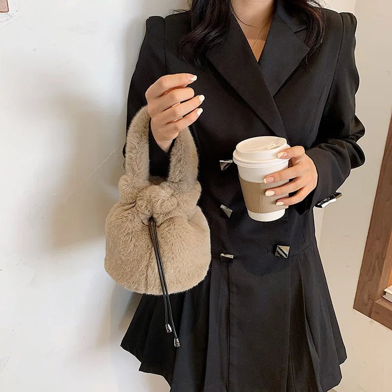 Leisure Crossbody Mujer Bolsa Women Soft Faux Fur Mini Bucket Bag Drawstring Fall Winter Handbag Fluffy Plush Shoulder Purse - Zeprah