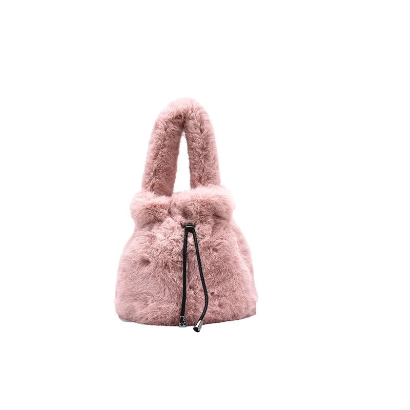 Leisure Crossbody Mujer Bolsa Women Soft Faux Fur Mini Bucket Bag Drawstring Fall Winter Handbag Fluffy Plush Shoulder Purse - Zeprah