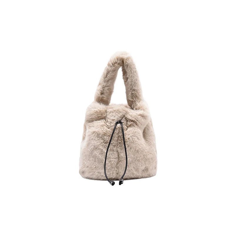 Leisure Crossbody Mujer Bolsa Women Soft Faux Fur Mini Bucket Bag Drawstring Fall Winter Handbag Fluffy Plush Shoulder Purse - Zeprah