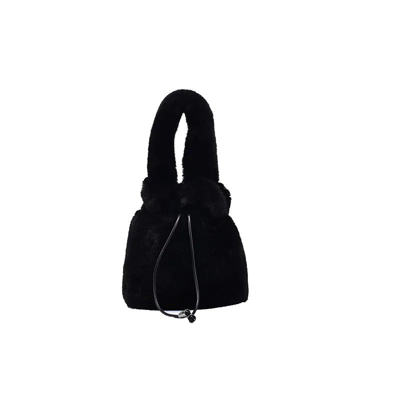 Leisure Crossbody Mujer Bolsa Women Soft Faux Fur Mini Bucket Bag Drawstring Fall Winter Handbag Fluffy Plush Shoulder Purse - Zeprah