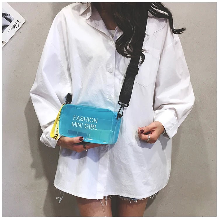 Letter Printed Mini Shoulder Messenger Bag Handbags Women Clear Jelly Purse Fashion Girl Purses Transparent Candy - Zeprah