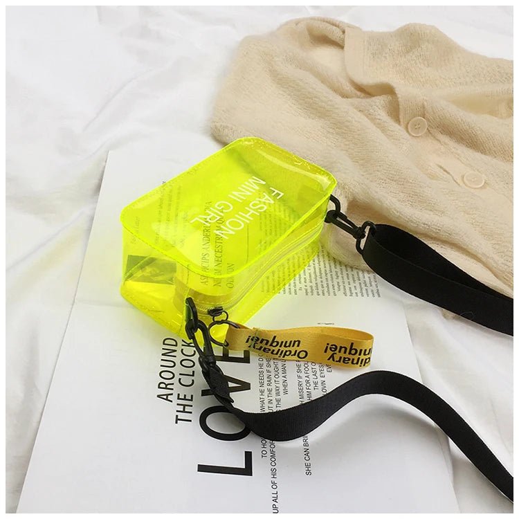 Letter Printed Mini Shoulder Messenger Bag Handbags Women Clear Jelly Purse Fashion Girl Purses Transparent Candy - Zeprah
