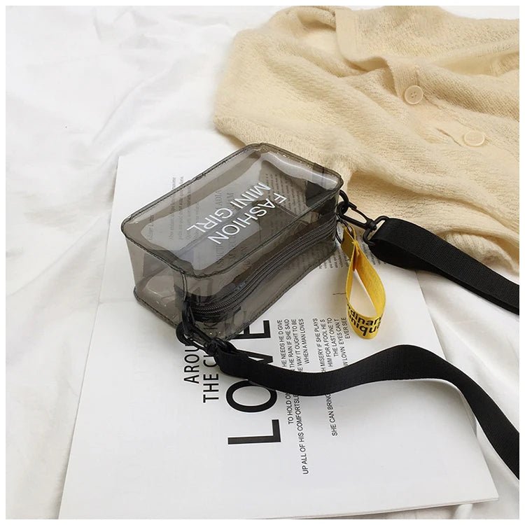 Letter Printed Mini Shoulder Messenger Bag Handbags Women Clear Jelly Purse Fashion Girl Purses Transparent Candy - Zeprah