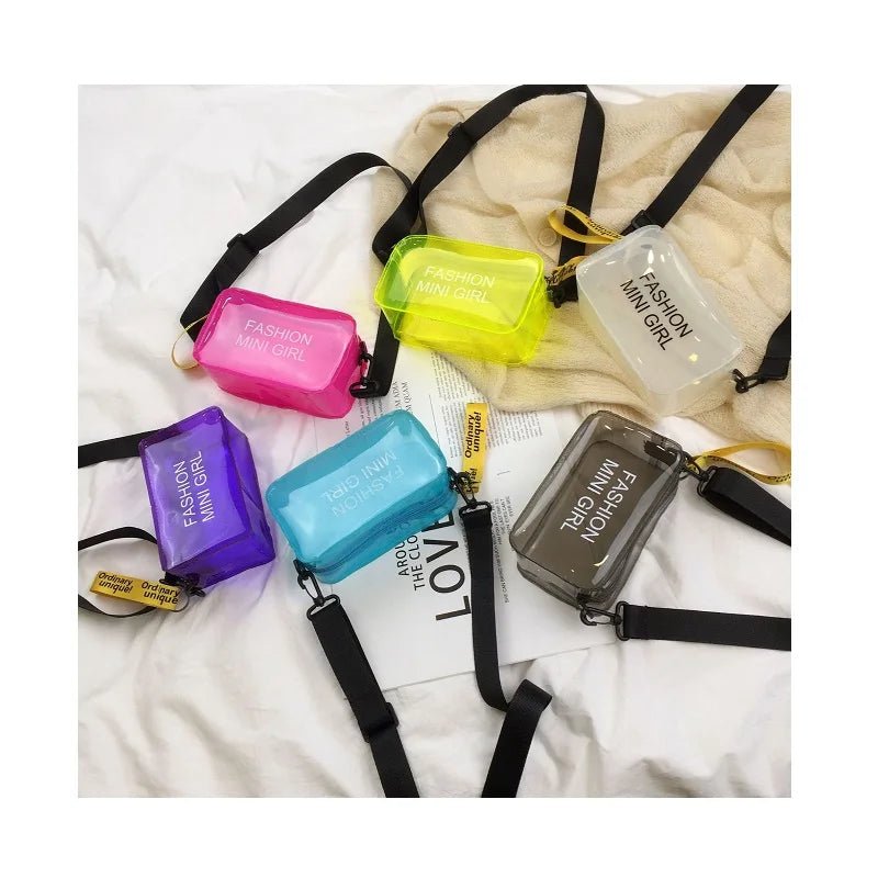 Letter Printed Mini Shoulder Messenger Bag Handbags Women Clear Jelly Purse Fashion Girl Purses Transparent Candy - Zeprah