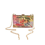 Letters Print Women Messengers Lock Shoulder Bag Small Chains Women Box Bag Female Graffiti Handbags Ladies Evening Party Clutch - Zeprah