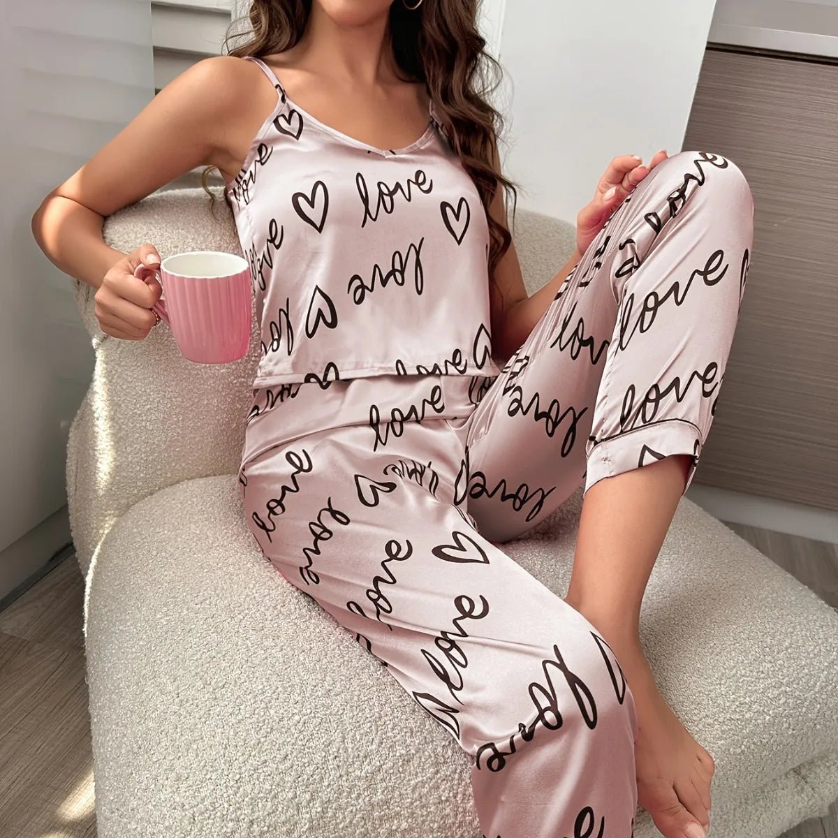 Light Luxury Women's Homewear Set Casual Milk Silk Summer Two - Piece Loungewear with Camisole and Long Pants Stylish for Girls - Zeprah