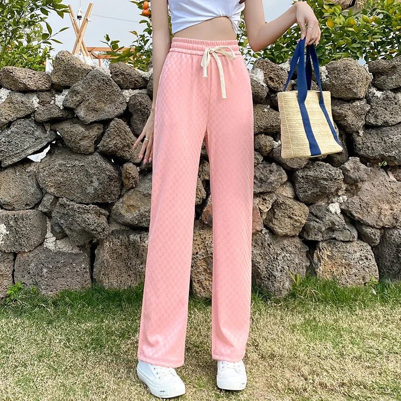 Lightweight Bottoms Casual Chessboard Pattern Trousers Soft Wide - Leg Trousers - Zeprah