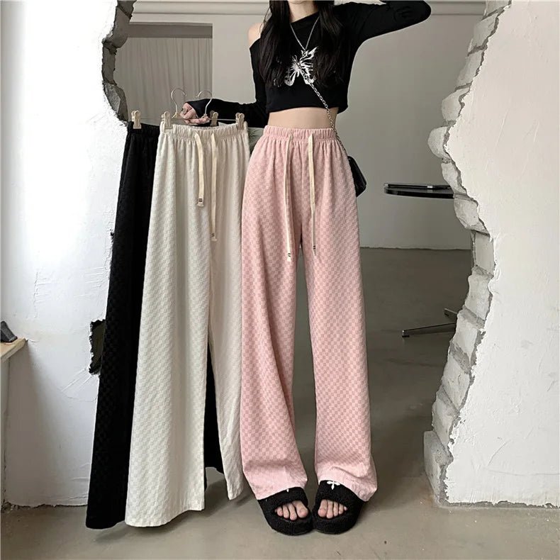 Lightweight Bottoms Casual Chessboard Pattern Trousers Soft Wide - Leg Trousers - Zeprah
