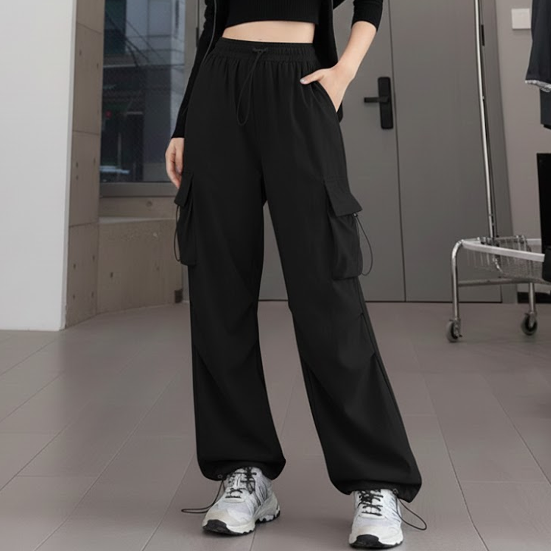 Chic & Flowy High-Waist Cargo Parachute Pants