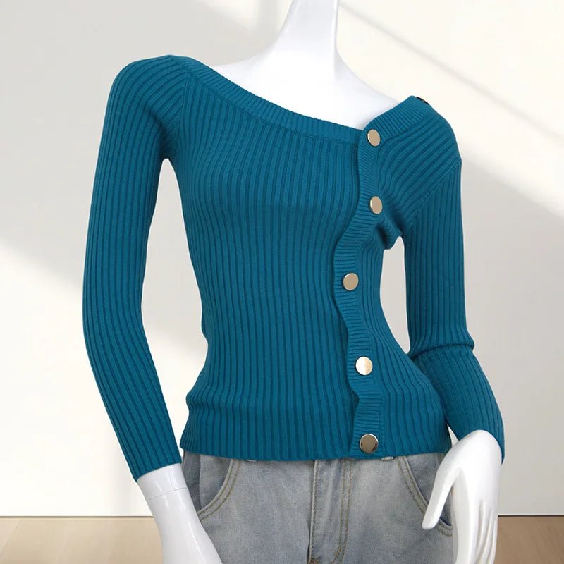 Long Sleeve Sweater Stylish Fashion Design Sense Slim - fit All - match Low Collar Knitted Top - Zeprah