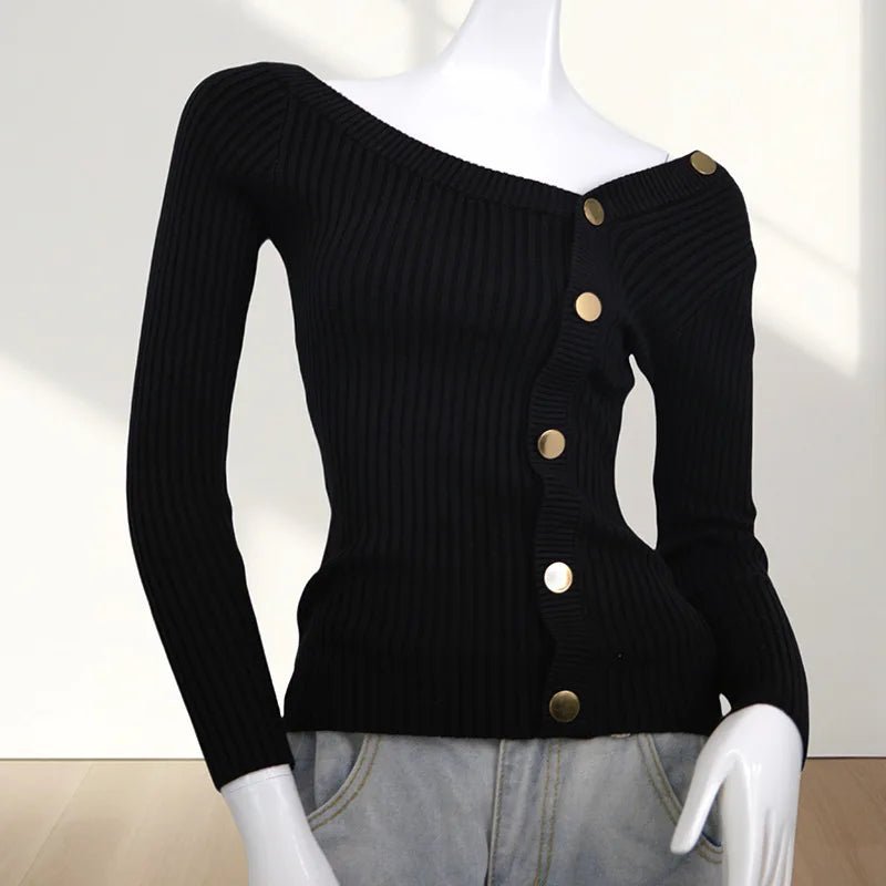 Long Sleeve Sweater Stylish Fashion Design Sense Slim - fit All - match Low Collar Knitted Top - Zeprah