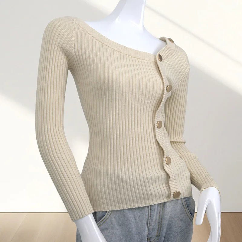 Long Sleeve Sweater Stylish Fashion Design Sense Slim - fit All - match Low Collar Knitted Top - Zeprah