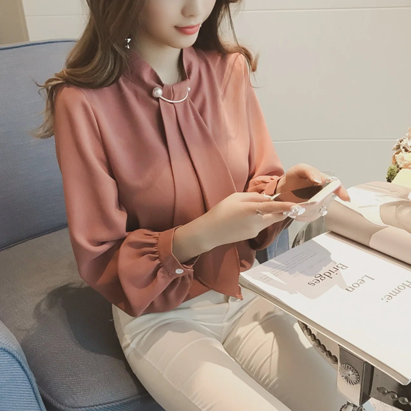 loose - fit Blouse New design Chic woman's shirt Versatile long - sleeve blouse - Zeprah
