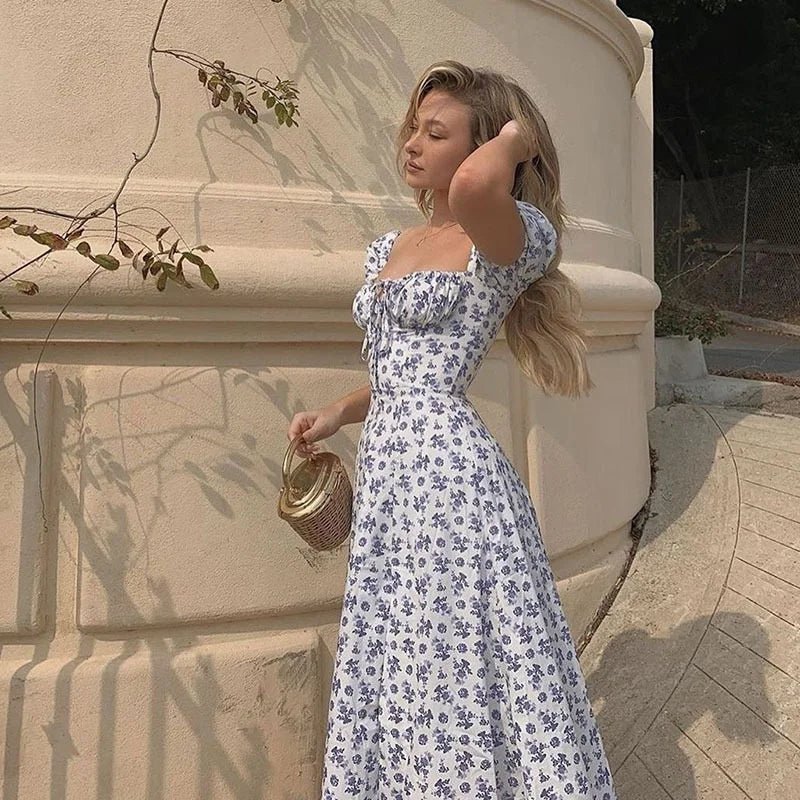 Loose - fit Dress Floral Printed Midi Dress Fashionable A - line Dress - Zeprah