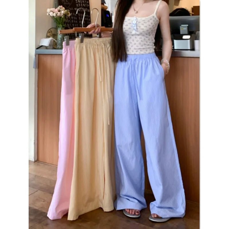 Loose - fit Wide - Leg Trousers Vertical Stripe Straight - Leg Trousers Casual Slacks - Zeprah