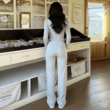 Loungewear Set Women 2 - Piece , Solid Color Soft Knit Henley Top with Drawstring Pants , Comfy Full Sleeve Crew Neck Lounge Wear (Autumn) - Zeprah