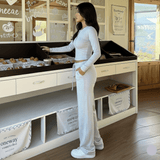 Loungewear Set Women 2 - Piece , Solid Color Soft Knit Henley Top with Drawstring Pants , Comfy Full Sleeve Crew Neck Lounge Wear (Autumn) - Zeprah