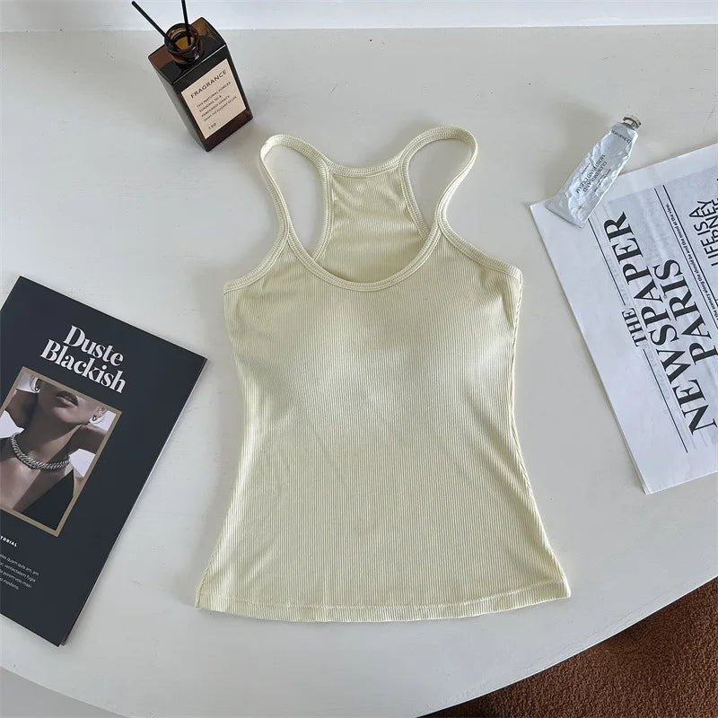 Low MOQ RTS Morandi Creamy Color Vest Shirt Tennis Golf Padded Tank Top Comfortable Workout Yoga Camisole - Zeprah