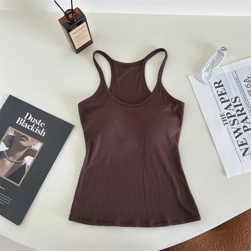 Low MOQ RTS Morandi Creamy Color Vest Shirt Tennis Golf Padded Tank Top Comfortable Workout Yoga Camisole - Zeprah