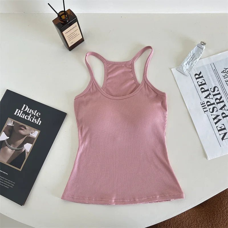 Low MOQ RTS Morandi Creamy Color Vest Shirt Tennis Golf Padded Tank Top Comfortable Workout Yoga Camisole - Zeprah