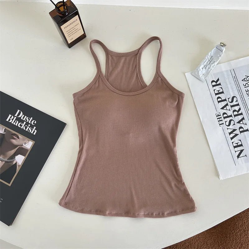 Low MOQ RTS Morandi Creamy Color Vest Shirt Tennis Golf Padded Tank Top Comfortable Workout Yoga Camisole - Zeprah