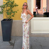 Low Rise Maxi Skirt and Skinny Crop Top Set Spring Floral Casual Two Piece Knitting Outfit - Zeprah