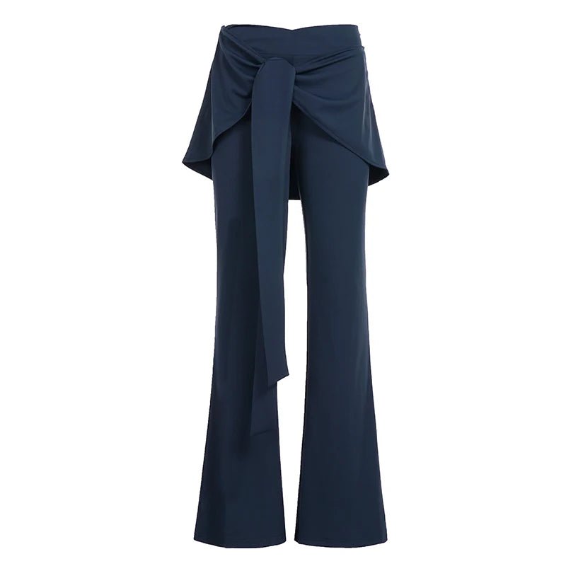 Low Waist Flare Yoga Pants Detachable Back Skirt Solid Color Stretchy Regular Fit Breathable Casual Workout Trousers Flat - Zeprah