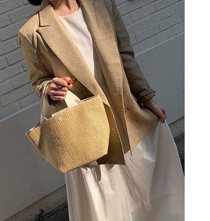 Luxury Bucket Countryside Straw Weaving Summer Beach Holiday Woven Bag Retro Leisure Portable Handbags - Zeprah