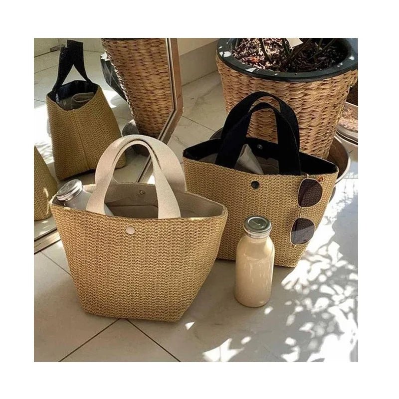 Luxury Bucket Countryside Straw Weaving Summer Beach Holiday Woven Bag Retro Leisure Portable Handbags - Zeprah