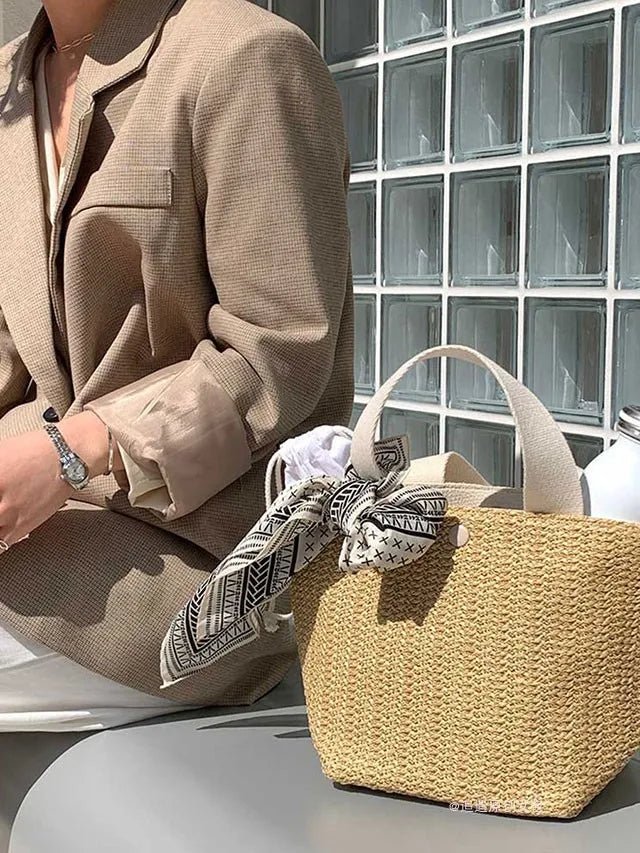 Luxury Bucket Countryside Straw Weaving Summer Beach Holiday Woven Bag Retro Leisure Portable Handbags - Zeprah