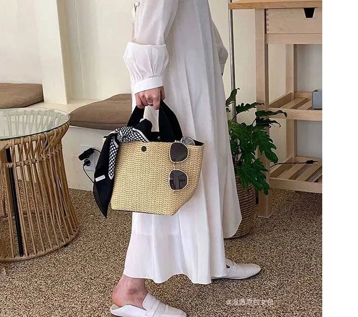 Luxury Bucket Countryside Straw Weaving Summer Beach Holiday Woven Bag Retro Leisure Portable Handbags - Zeprah
