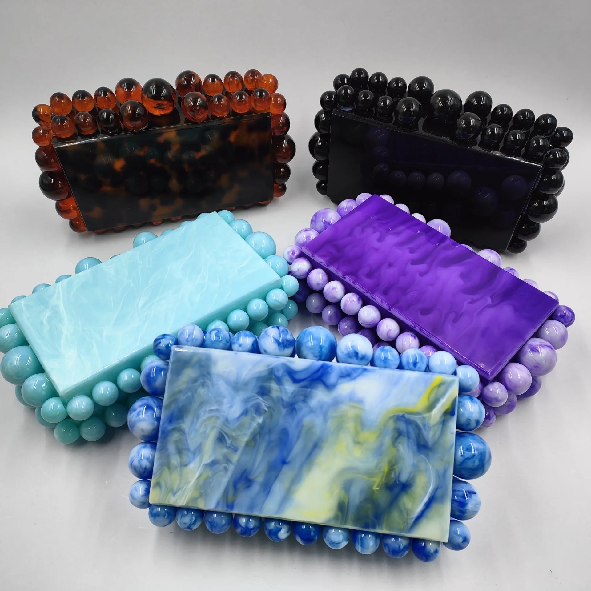 Luxury Gold Foil Beads Purses and Handbags Designer Women Clear Acrylic Box Evening Clutch Bags for Wedding Party - Zeprah