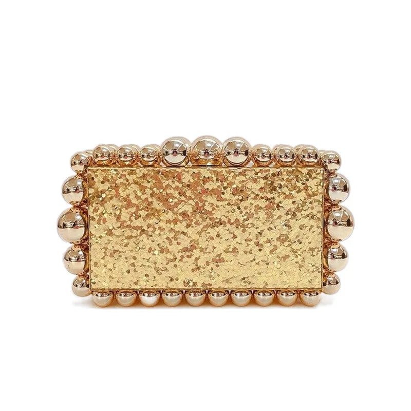 Luxury Gold Foil Beads Purses and Handbags Designer Women Clear Acrylic Box Evening Clutch Bags for Wedding Party - Zeprah