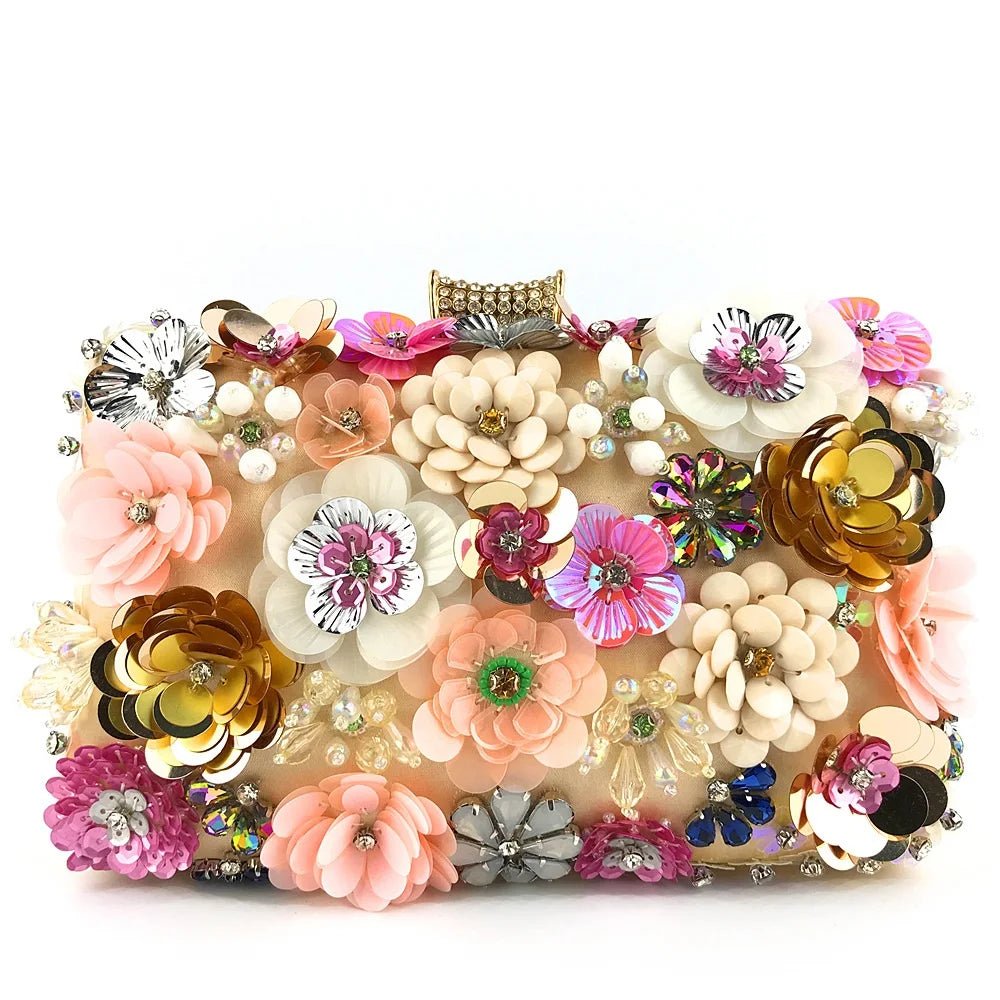 Luxury Lady Diamond Flower Evening Bag Wristlets Wedding Party Bridal Clutch Purse Chain Shoulder Flower Evening Bags - Zeprah