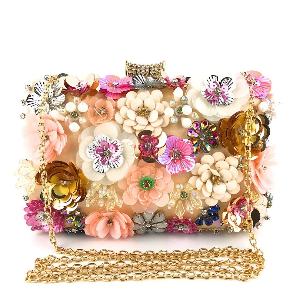 Luxury Lady Diamond Flower Evening Bag Wristlets Wedding Party Bridal Clutch Purse Chain Shoulder Flower Evening Bags - Zeprah