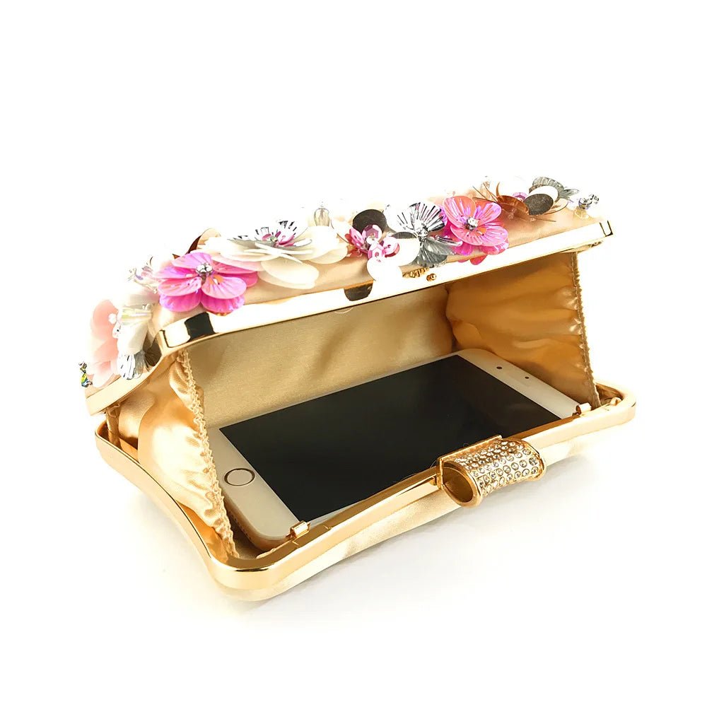 Luxury Lady Diamond Flower Evening Bag Wristlets Wedding Party Bridal Clutch Purse Chain Shoulder Flower Evening Bags - Zeprah