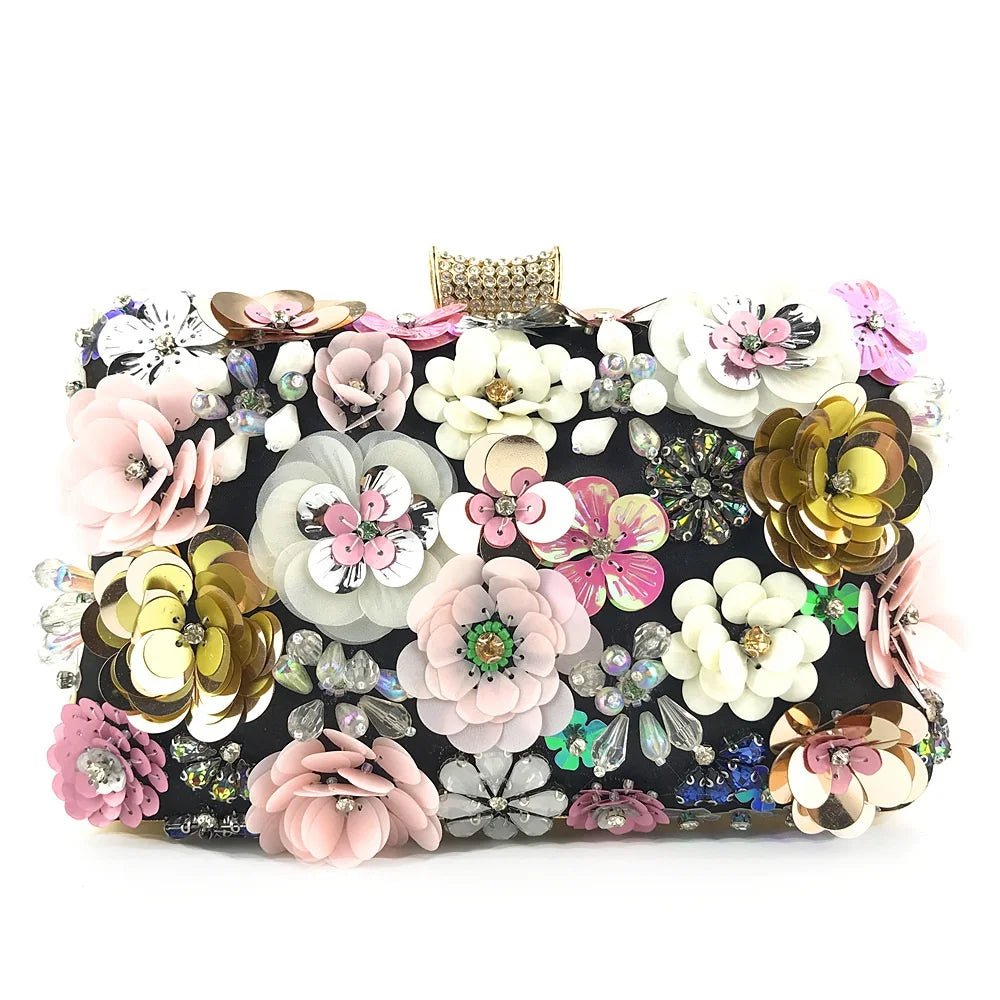 Luxury Lady Diamond Flower Evening Bag Wristlets Wedding Party Bridal Clutch Purse Chain Shoulder Flower Evening Bags - Zeprah