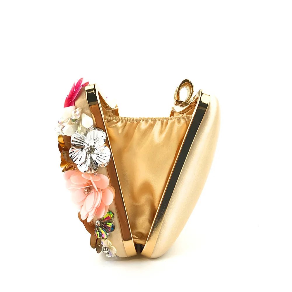 Luxury Lady Diamond Flower Evening Bag Wristlets Wedding Party Bridal Clutch Purse Chain Shoulder Flower Evening Bags - Zeprah