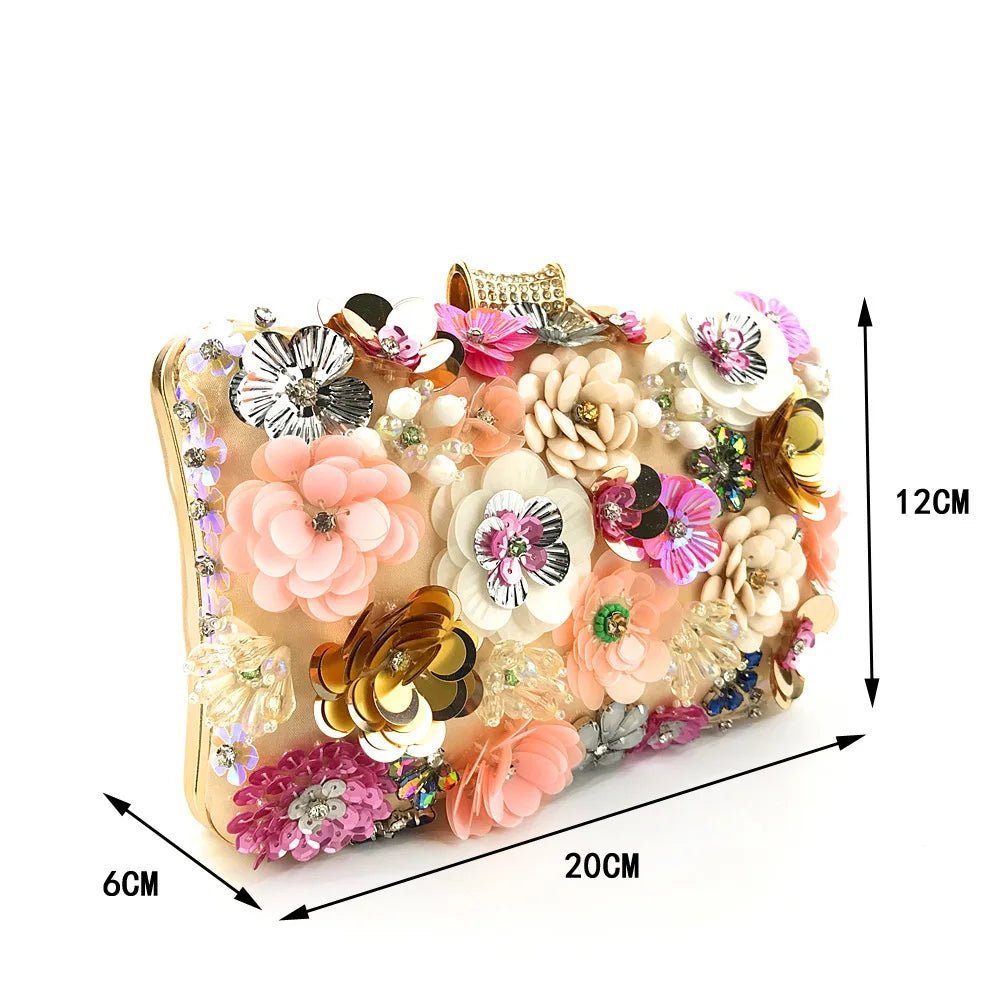 Luxury Lady Diamond Flower Evening Bag Wristlets Wedding Party Bridal Clutch Purse Chain Shoulder Flower Evening Bags - Zeprah