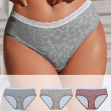 Mid - Rise Floral Print Briefs | Cotton Underwear with White Lace Waist - Zeprah